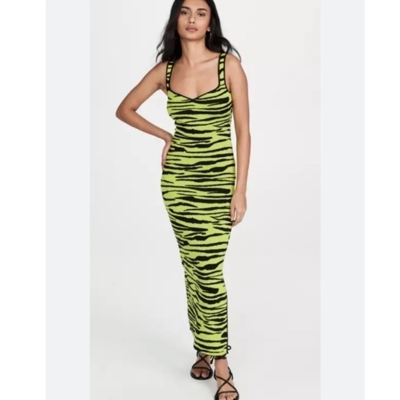 Victor Glemaud Dress Acid Lime Maxi Knit in Black Green Lime - Picture 1 of 5
